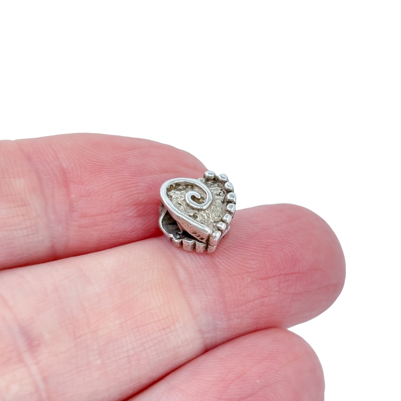 Vintage Sterling Silver 925 Spiral Heart Charm Bead